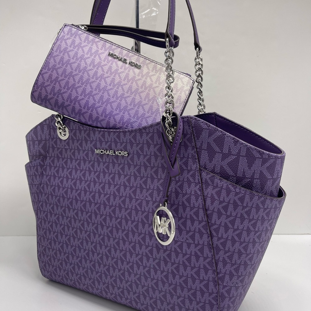 MICHAEL KORS JST Lg Chain Shoulder Tote & Double Zip Wristlet Wallet 
Dk Purple - Picture 4 of 16